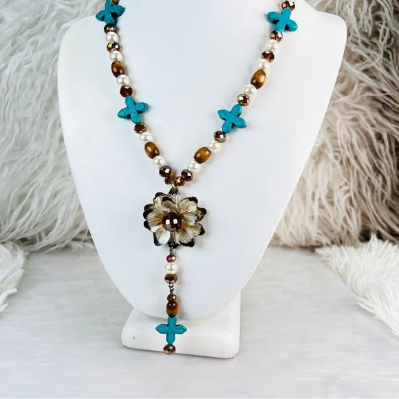 Beautiful weighted bohemian chic long statement necklace
